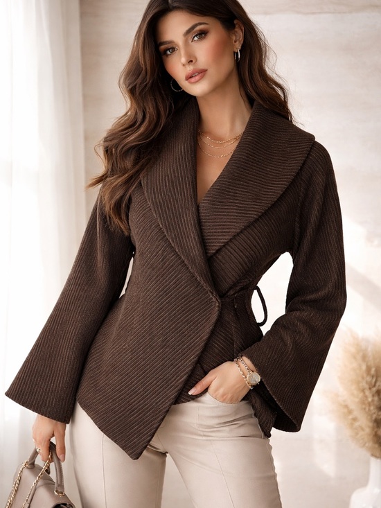 Searle Jackets & Blazers - Searle Women’s Black/Brown Striped Wool Bell Sleeve Coat size 2